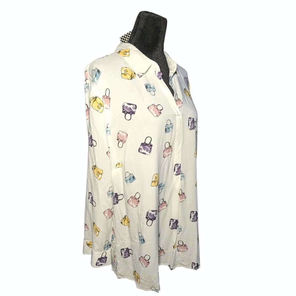 Como Black NWT Women's XL Purse Handbag Print White Shirt Tie 3/4 Sleeve Blouse - Picture 5 of 12
